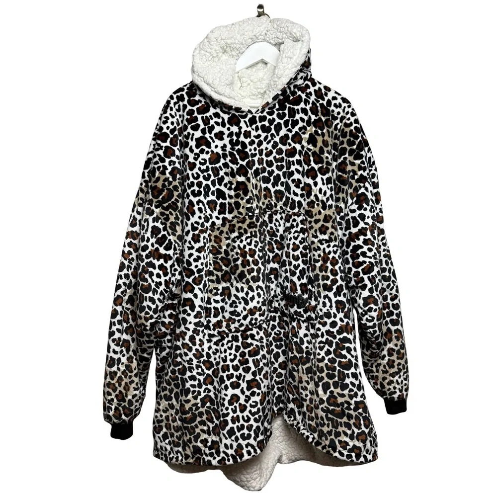 The Comfy Leopard Print Hoodie Women One Size Black Wearable Blanket Oversized